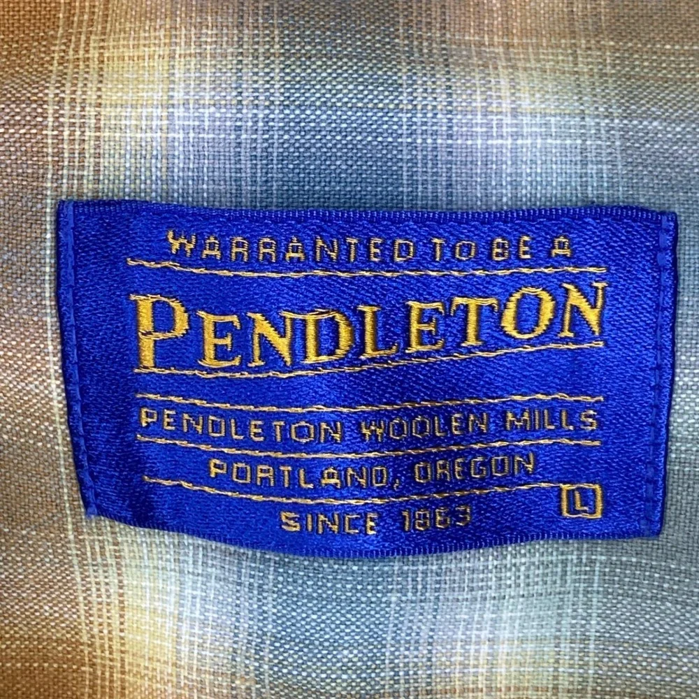 Pendleton Hiker Shirt Mens Large Blue Orange Plaid Excellent Short Sleeve Cotton